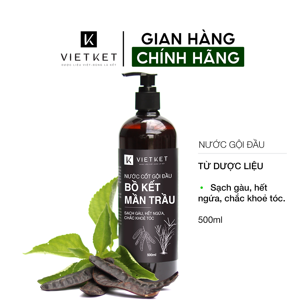 Nước cốt gội đầu Bồ kết mần trầu VIETKET 500ml - Sạch gàu, hết ngứa, chắc khoẻ tóc