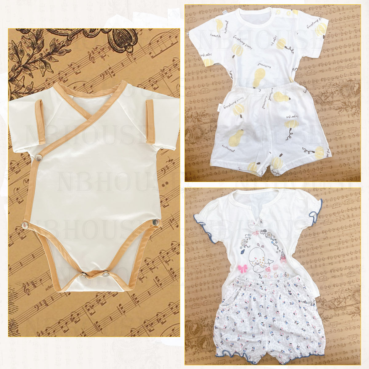 Hình ảnh Set 3 Bộ Đồ Sơ Sinh Cotton Khác Mẫu Cho Bé Trai Và Bé Gái (2 Bộ Rời, 1 Bộ Bodysuit)