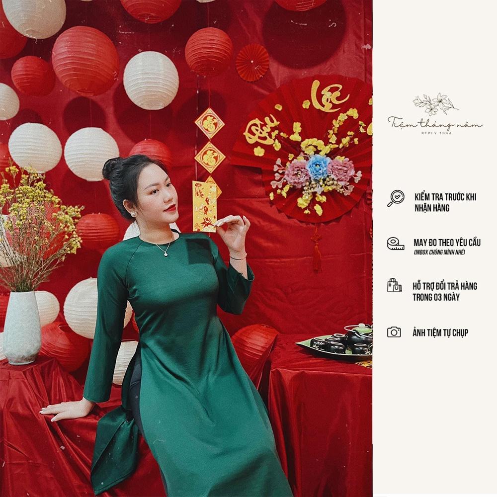 Áo dài xưa dáng suông - màu xanh rêu đậm