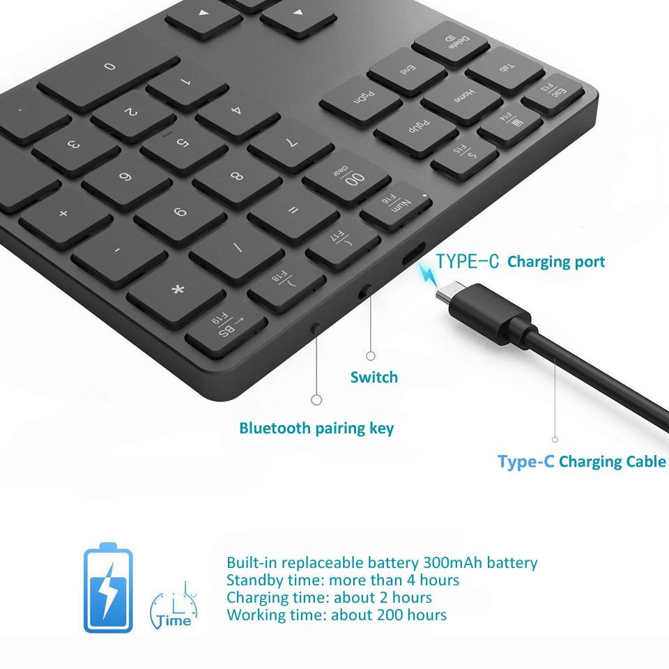Bluetooth 5.0 Không Dây Bàn Phím Số 35 Phím Bàn Phím Số Dành Cho Kế Toán Rút Tiền Windows IOS Hệ Điều Hành Mac OS Android PC Máy Tính Bảng Laptop