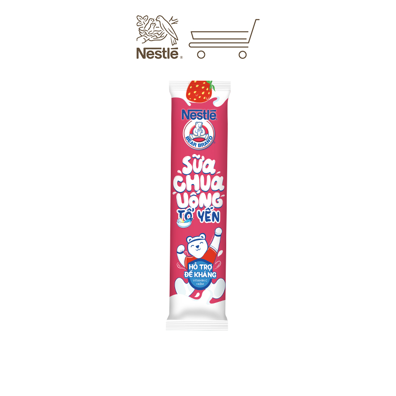 [TẶNG KÈM 4 GÓI] Thùng 32 gói Sữa chua Tổ Yến Nestlé Gấu hương Dâu 32x75ml