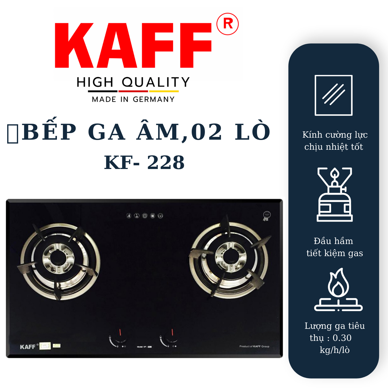 Bộ Bếp ga âm KAFF KF- 228 bao gồm: Bếp ga + chảo chống dính cao cấp + bộ van ga - Hàng chính hãng