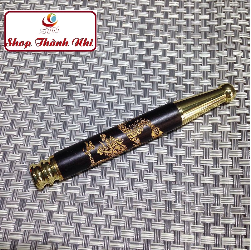 Tẩu thuốc gỗ đàn hương đen khảm RỒNG, VÀ TRE cực kỳ đẹp, đầu hút hợp kim đồng, Shop Thành Nhi SSNT02A