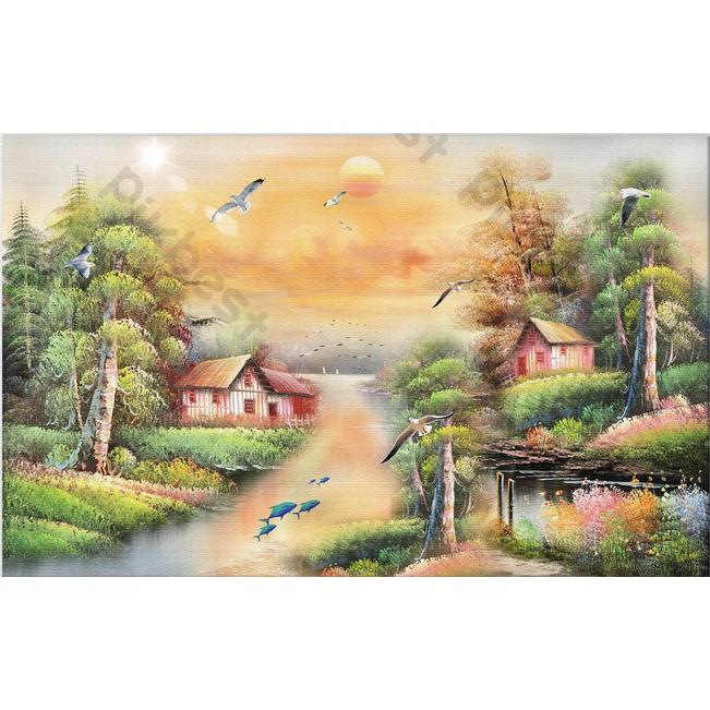 Tranh dán tường Tranh phong cảnh nông thôn yên bình, Tranh dán tường 3d hiện đại MS1210289