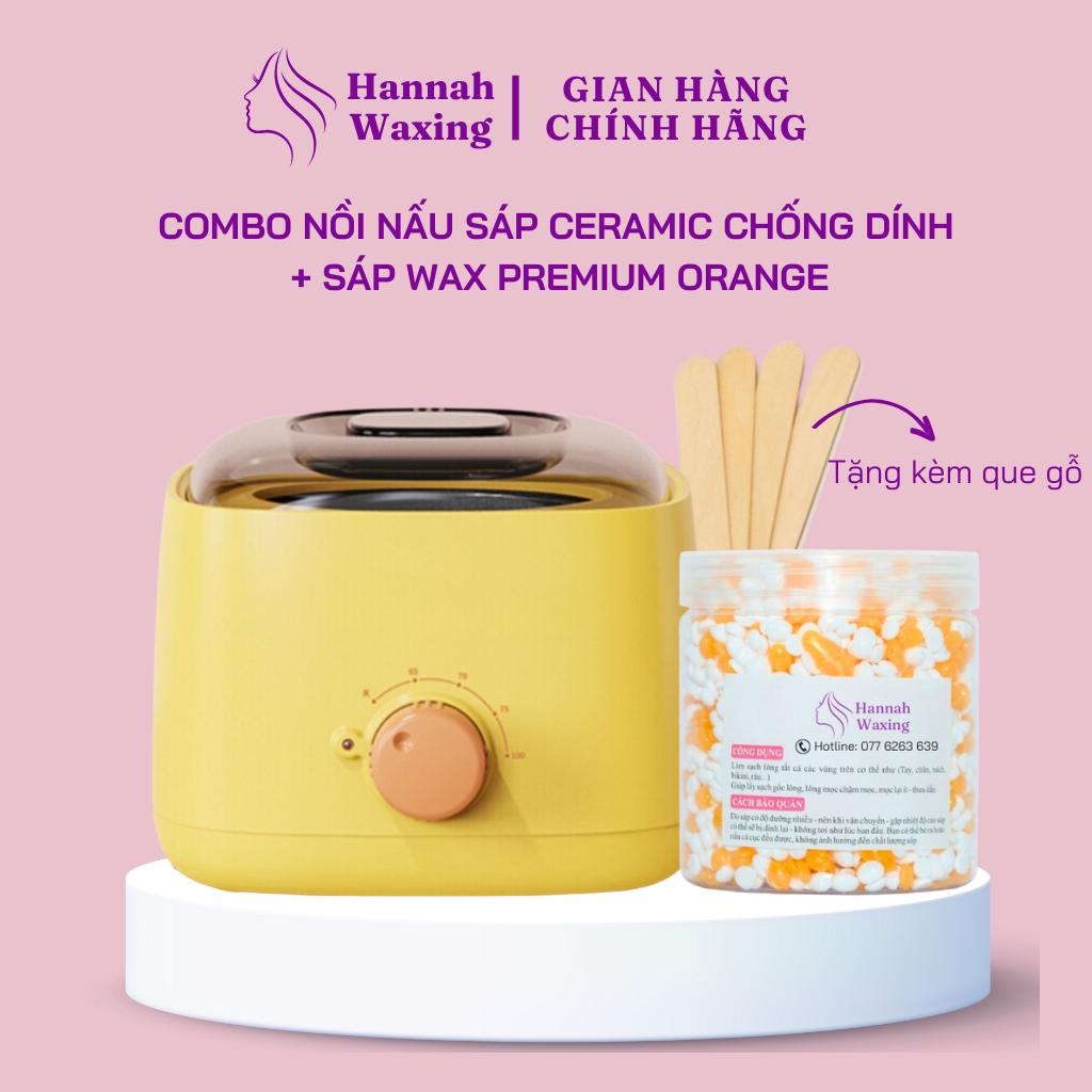 [CHE TÊN] Combo 100gr Sáp Dừa Premium Mix Đủ Màu + Nồi Nấu Sáp Wax Lông Chống Dính Thế Hệ Mới HANNAH WAXING Tặng Que - Vàng