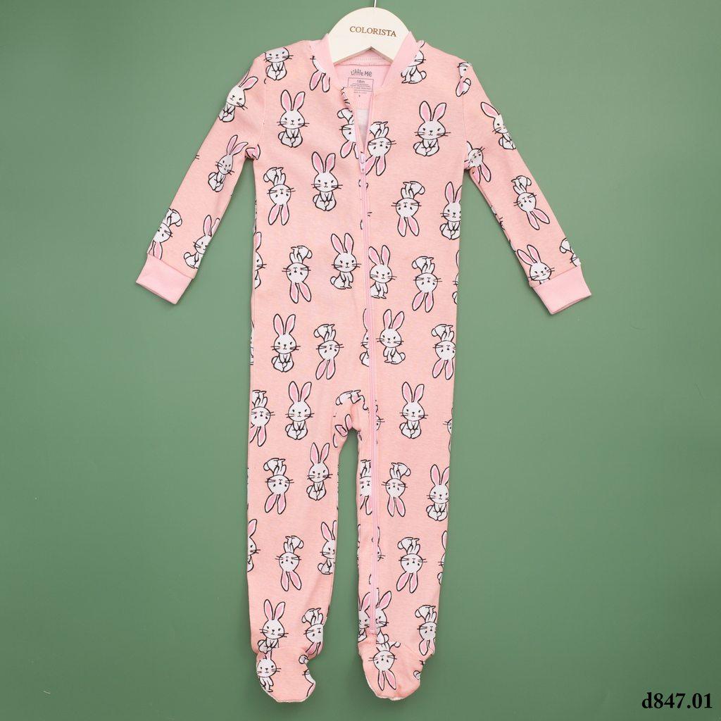 Body liền bàn cotton hồng họa tiết thỏ cho bé