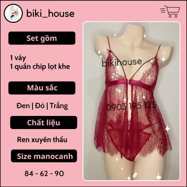 Đầm ngủ tiểu thư ren xuyên thấu cao cấp sexy váy ngủ nữ 2 dây xẻ tà đen đỏ trắng dễ thương N111 - HCM - Giao Hỏa Tốc