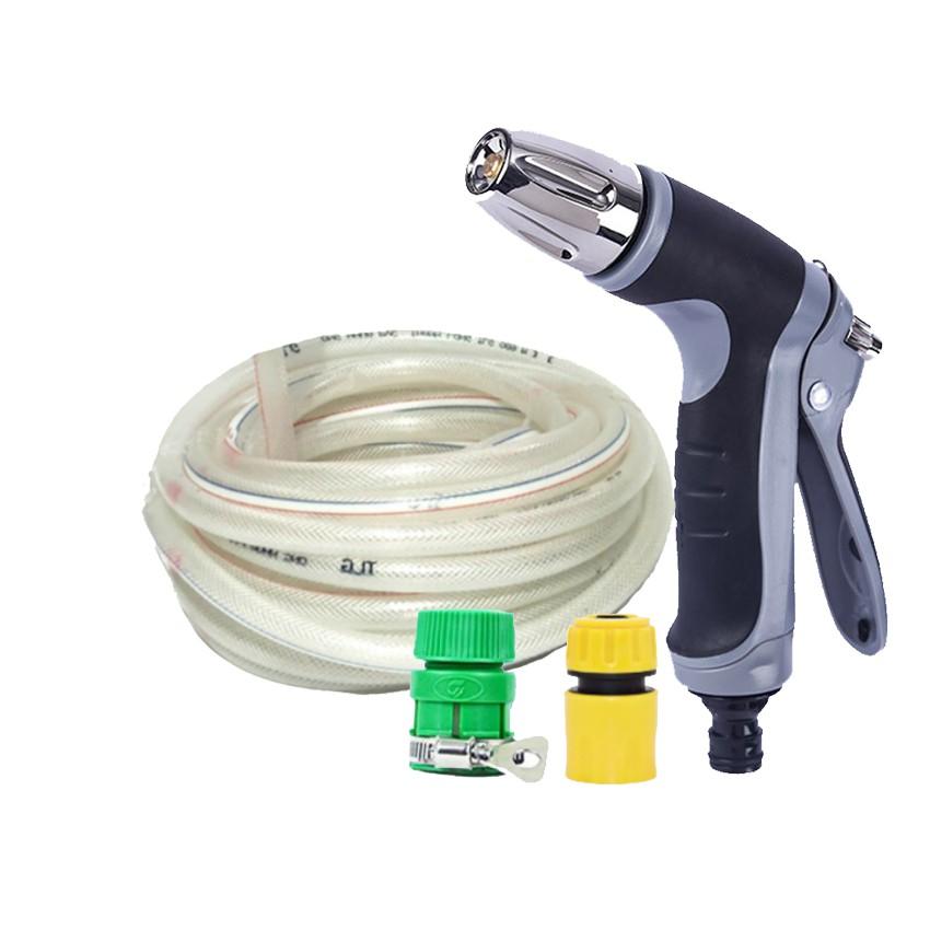 Bộ dây vòi xịt nước rửa xe, tưới cây,tăng áp 3 lần cút nhựa nối nhựa vàng loại 7-10m 206817