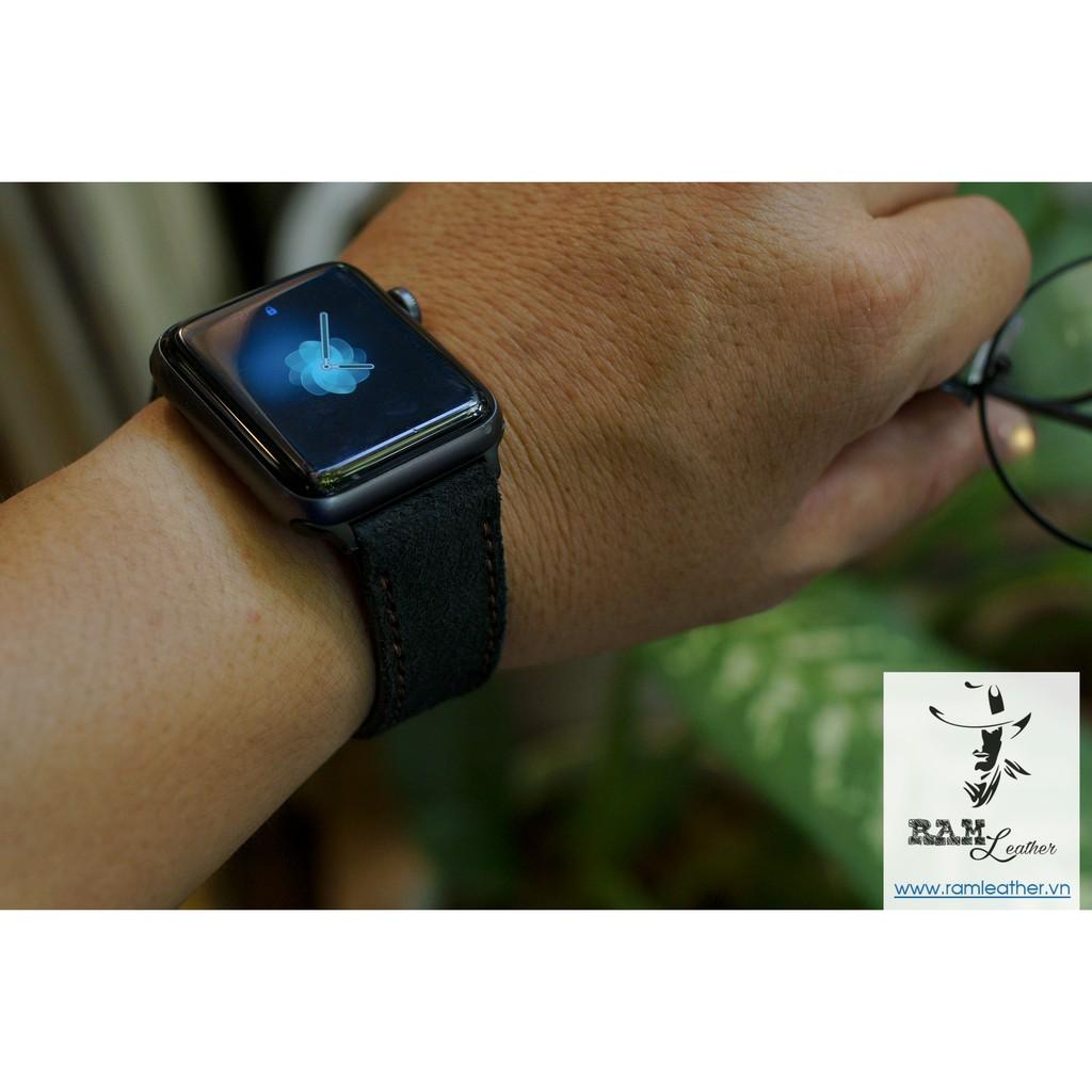 DÂY APPLE WATCH DA BÒ THẬT ĐEN TUYỀN - CHÍNH HÃNG RAM LEATHER