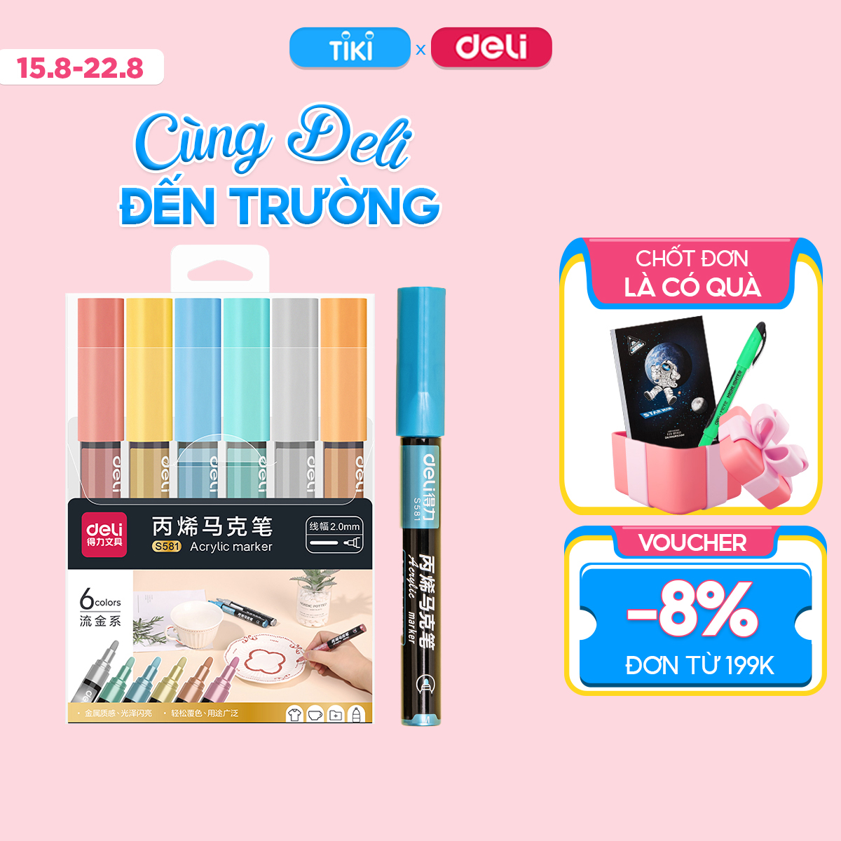 Set 6 Bút Sơn Acrylic Painter Bút Lông Marker Propylene Màu Pastel Nhũ Deli - Không Thấm Nước Dùng Vẽ Trang Trí Giày Graffiti Vẽ Trên Mọi Chất Liệu Kính Gốm Sứ - S581 S582