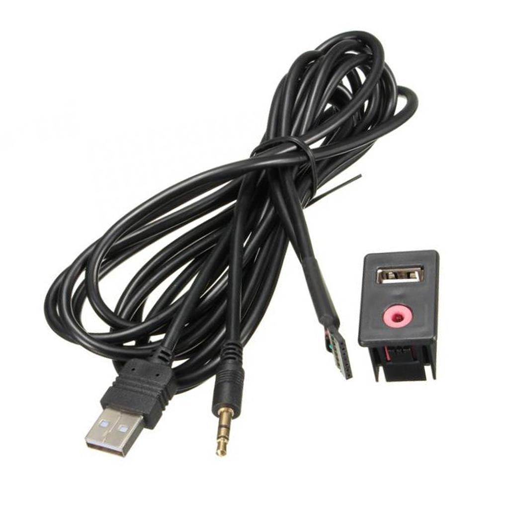 USB AUX Adapter Socket 3.5mm Jack Car Dashboard Mounted Extension Cable