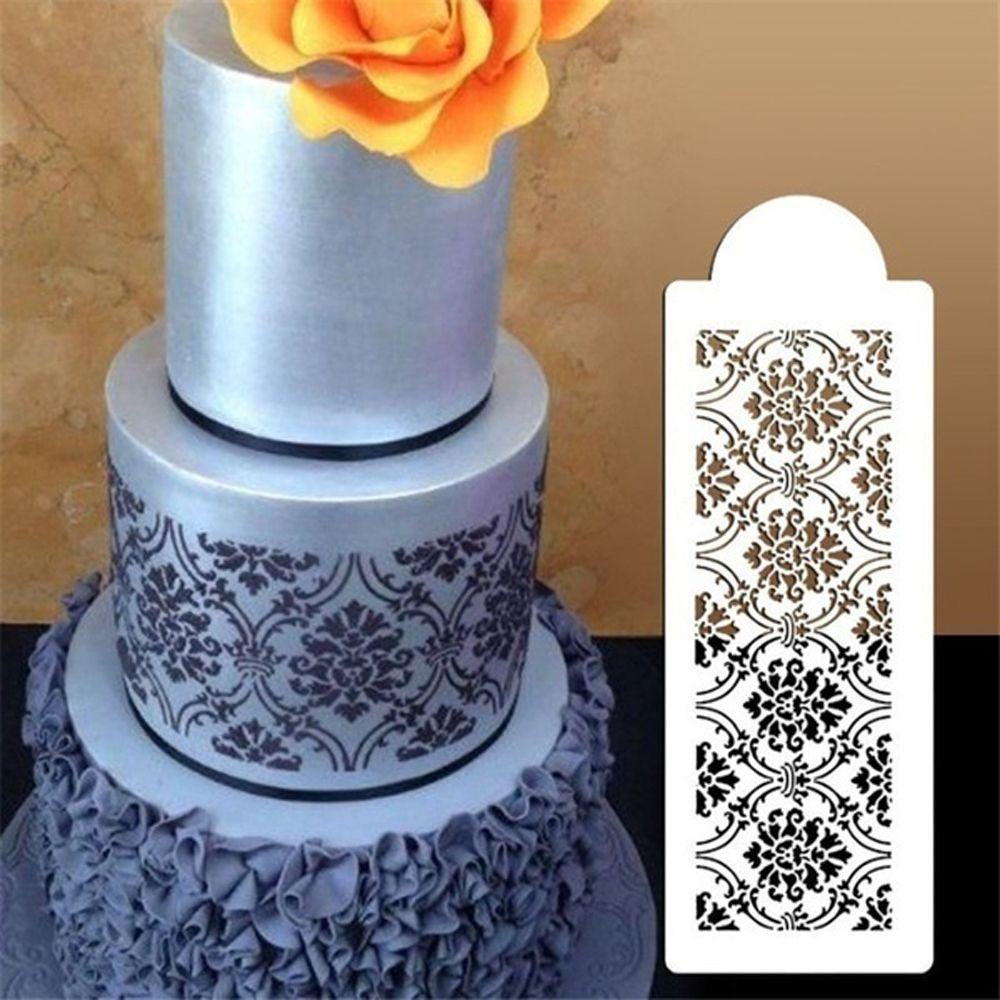 LONTIME 2PCS Wedding Supplies Cupcake Stencil DIY Template Fondant Mold Cake Damask Lace Border Pastry Making Sugarcraft Baking Mould Plastic Cake Decorating Tool