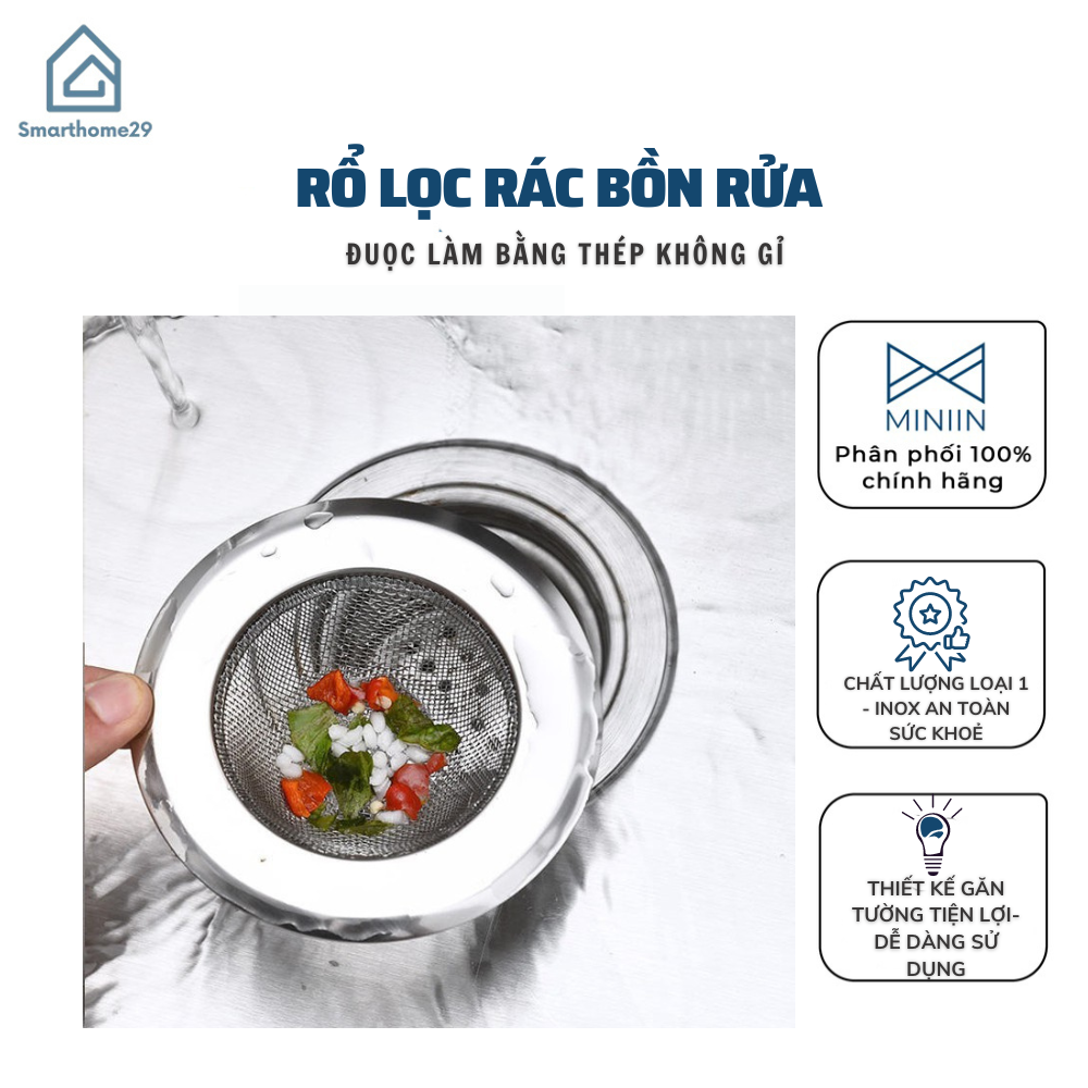 Lưới Lọc Rác, Lưới Inox Lọc Rác Bồn Rửa Chống Tắc Nghẽn Không Gỉ - Hàng Chính Hãng MINIIN Loại 1