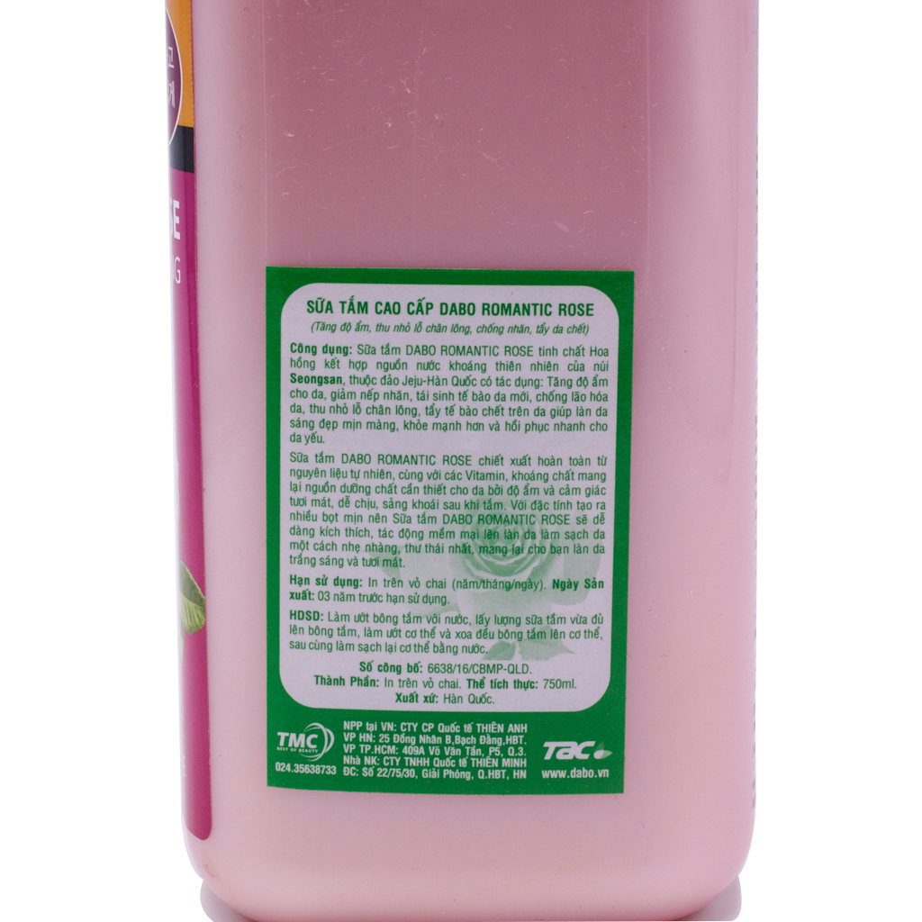 Sữa tắm hương nước hoa cao cấp giúp săn chắc da Hàn Quốc Dabo Romatic Rose (750ml) Tinh chất hoa hồng – Hàng chính hãng.
