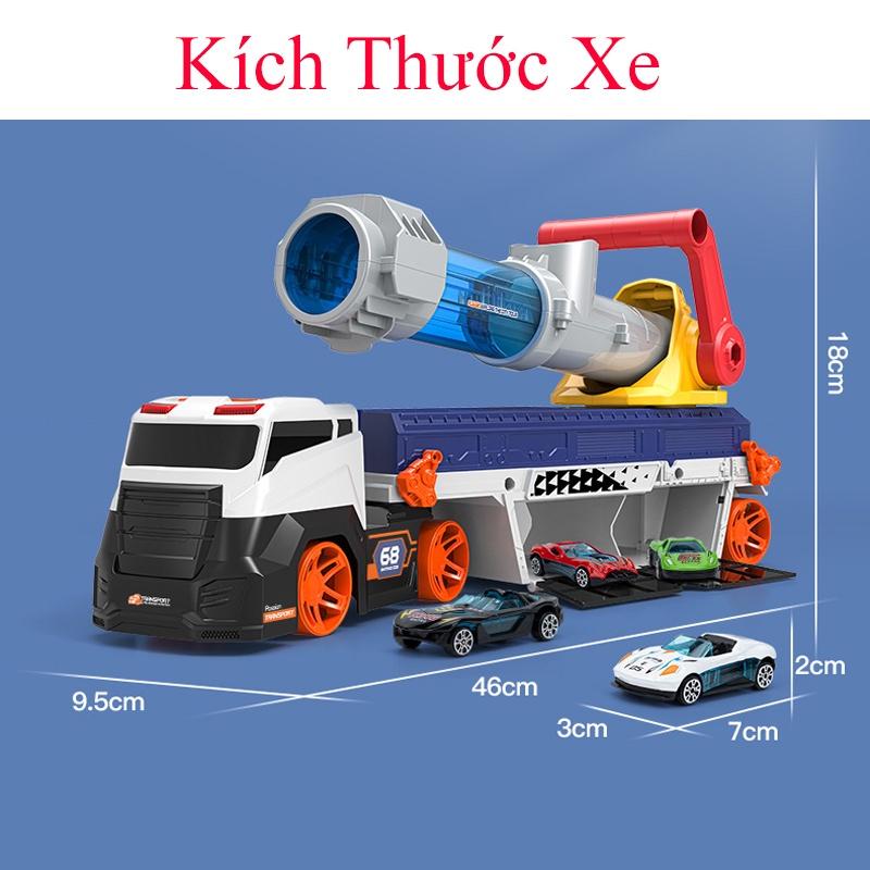 Đồ chơi mô hình xe ô tô vận chuyển kèm ống phóng xe ô tô con và bóng kèm 4-6 xe ô tô hợp kim, có nhạc và đèn