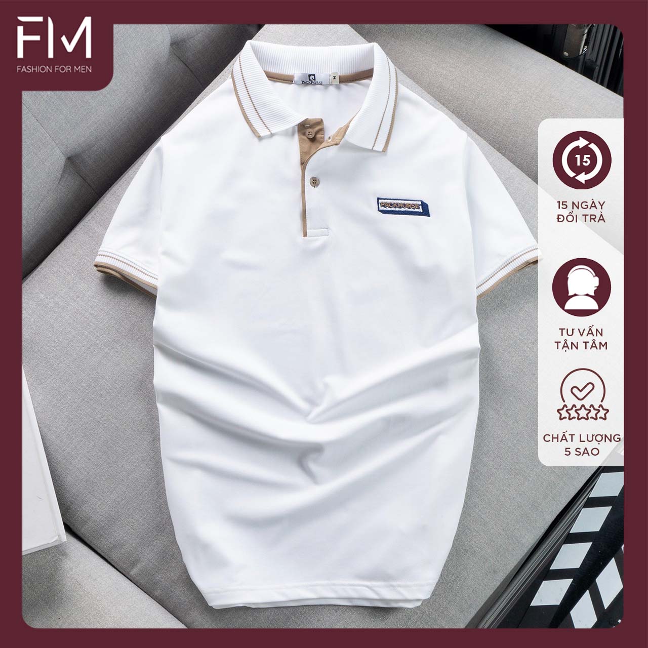 Áo thun polo, thời trang nam họa tiết thêu PACK H, bo viền phối sọc tinh tế - FORMEN SHOP - FMPS208