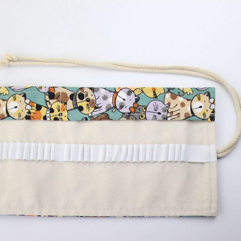 Canvas Pencil Wrap Roll up Case Hold for 36 Colored Pencils, Travel Carrying Organizer Holder,Great for Kids Adult - Cat Patterns