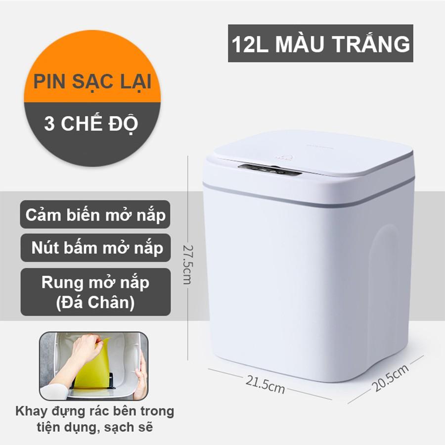 Thùng rác thông minh tự động mở lắp kèm đèn diệt khuẩn có khay giữ túi rác tiện dụng mẫu 2021