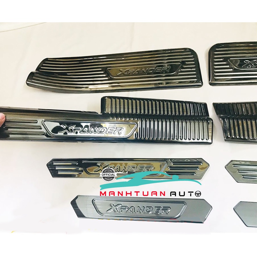 Ốp bậc cửa, nẹp bước chân trong, ngoài xe Mitsubishi Xpander 2019-2021, gồm cả bản Cross chất liệu titan cao cấp
