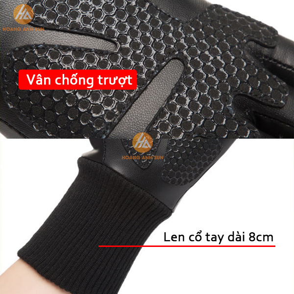 Găng tay da cụt 5 ngón - Găng tay da đi xe máy mùa đông cho nam nữ, da mềm thật tay, cổ tay dài 8cm, lót lông mềm ấm