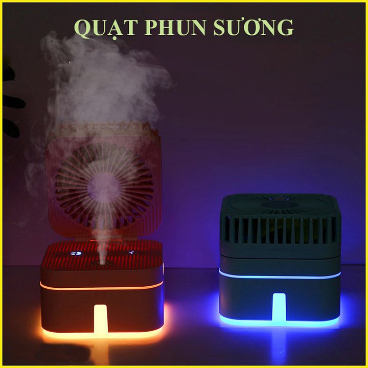 Quạt Hơi Nước Mini Phun Sương Để Bàn Thiết Kế 3 Chế Độ Mát , 2 Chế Độ Phụn Sương , Kiêm Đèn Ngủ Gấp Gọn Siêu Tiện Dụng - Hàng Nhập Khẩu