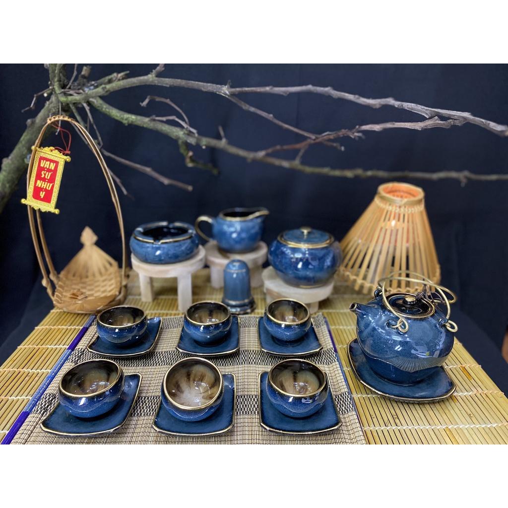 Bộ ấm chén đánh chỉ vàng men hỏa biến - Gốm Bát Tràng - Làng Gốm