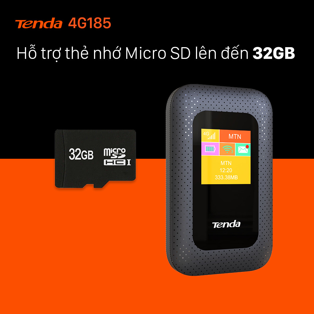 Bộ phát Wifi di động Tenda 4G LTE 4G185 - Hàng Chính Hãng