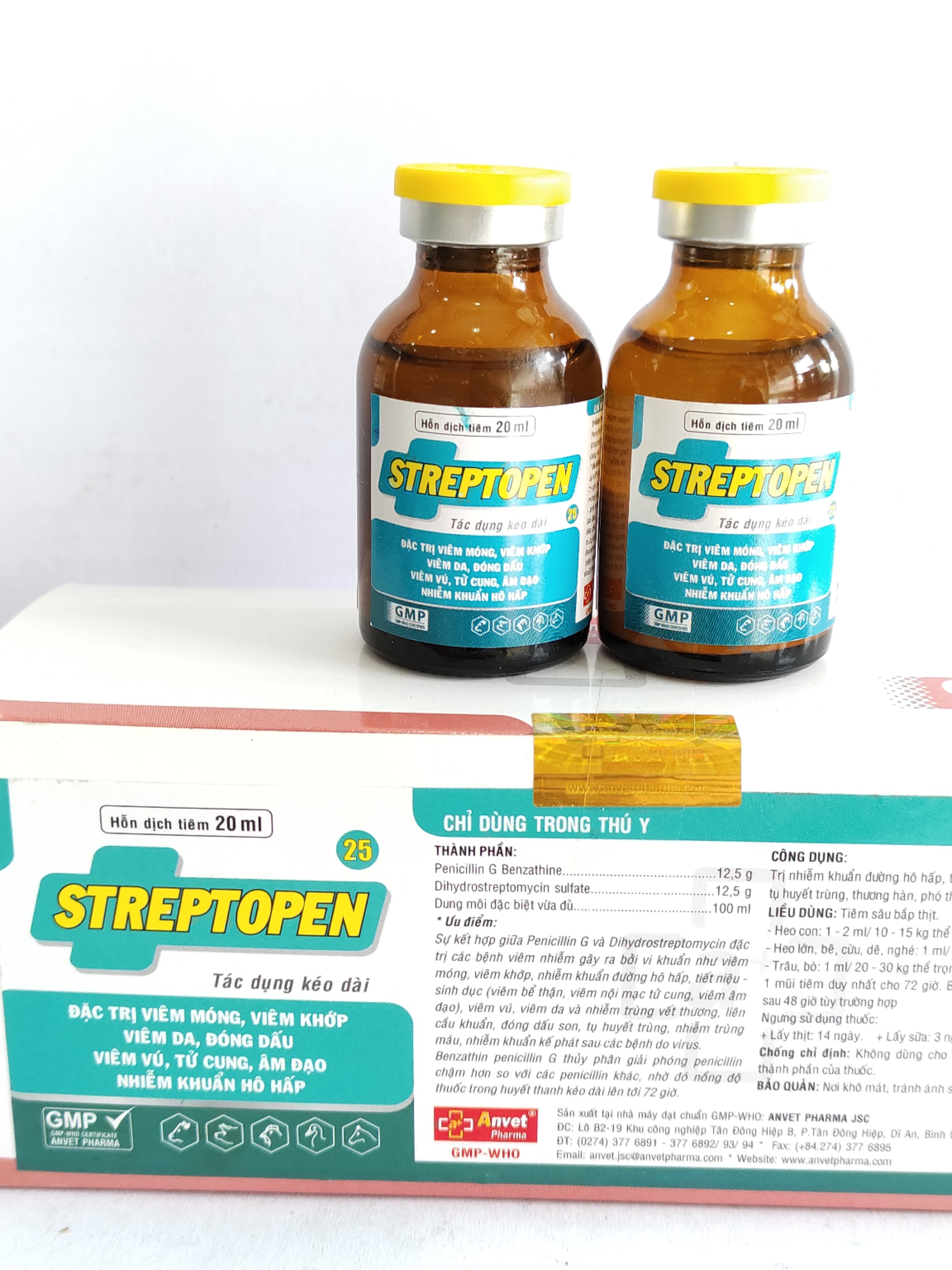 STREPTOPEN 20ml hỗn dịch tiêm viêm móng viêm khớp viêm da, đóng dấu, viêm vú, viêm tử cung, nhiễm khuẩn hô hấp