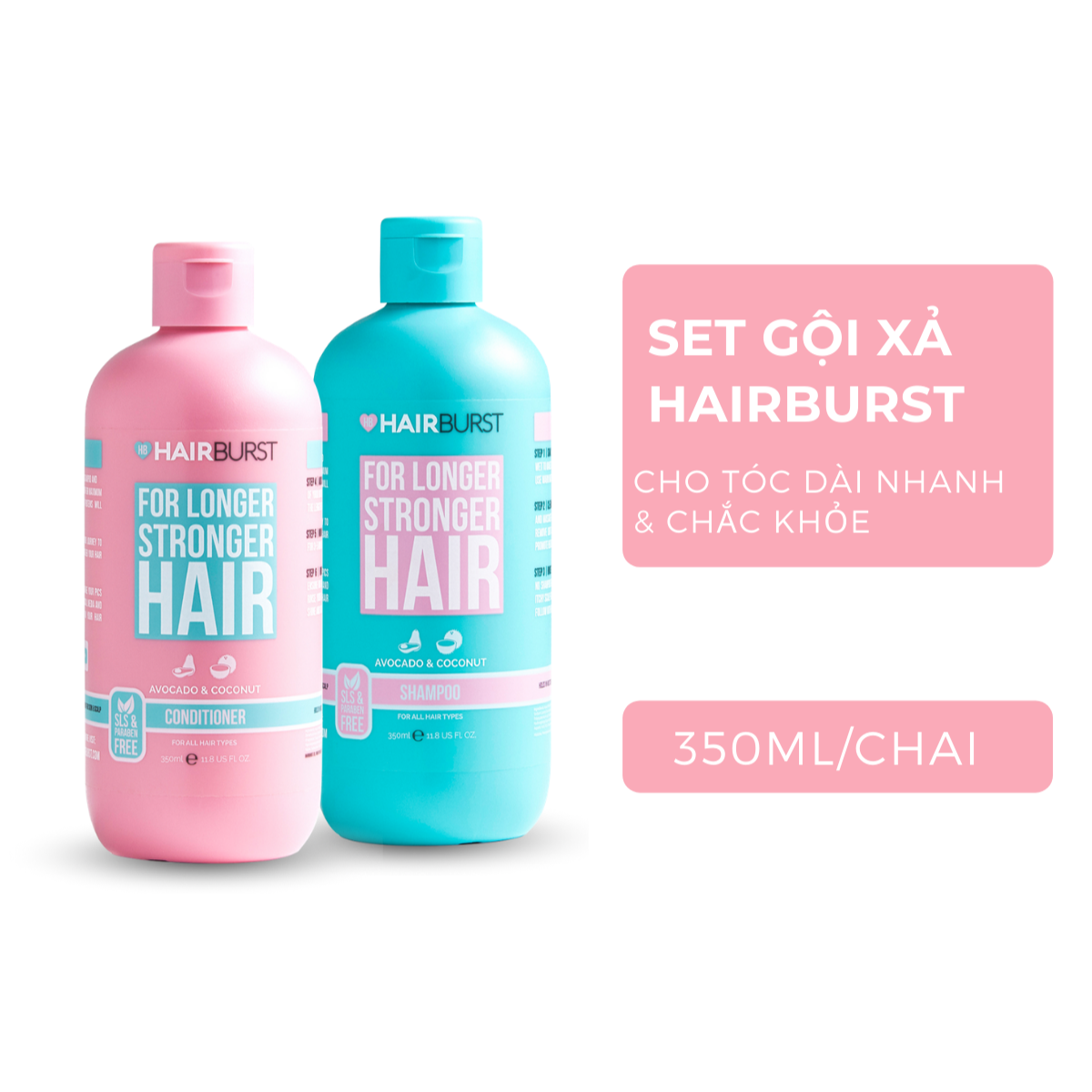 Combo 2 Set gội xả HAIRBURST kích thích tóc mọc dài hơn chắc khỏe hơn 350ml/chai