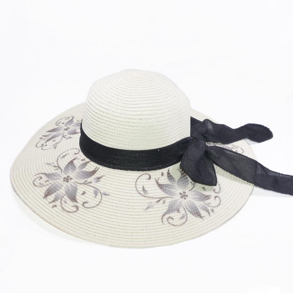 Mũ cói hoa to và nơ vành rộng 12 cm, vòng đầu 56 cm - chất liệu vải cói đẹp thích hợp cho chị em phụ nữ