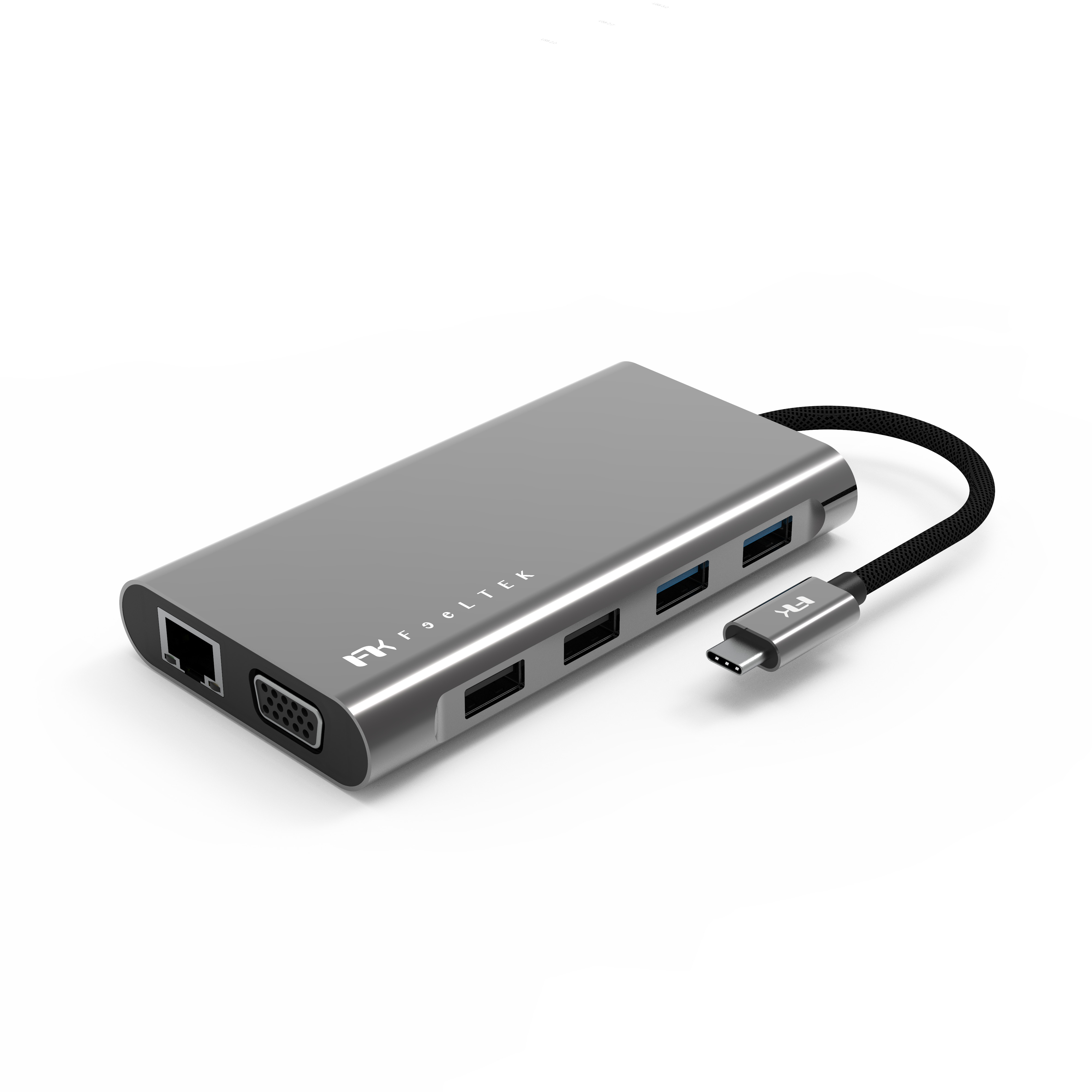 Hub USB Type-C Feeltek 11 in 1 đa chức năng HDMI/ VGA/ RJ45/ PD/ USB/ TF/ SD/ 3.5mm - Hàng Chính Hãng