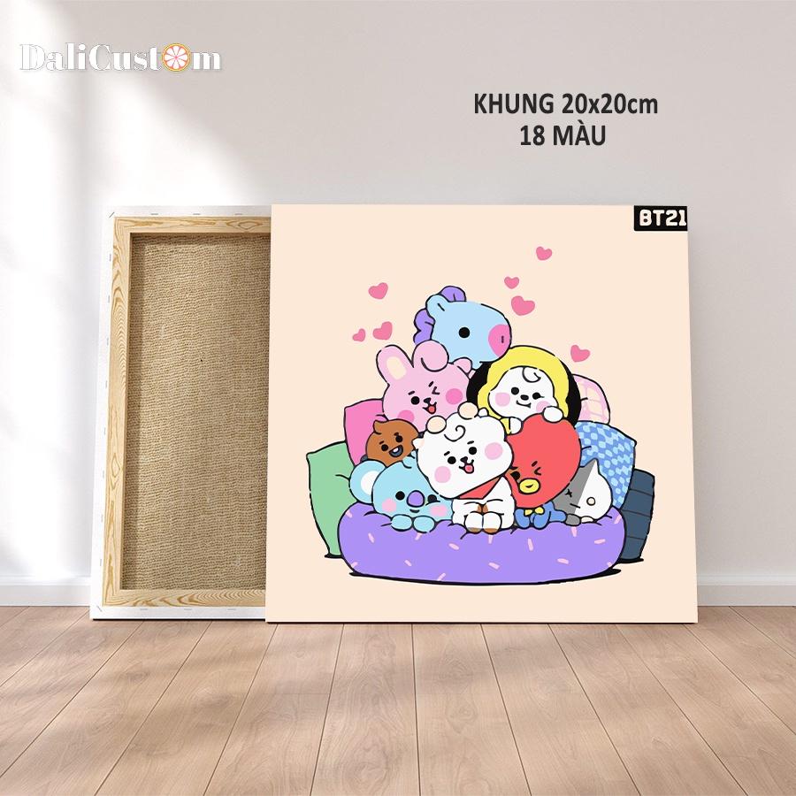 Tranh Tô Màu Số Hóa BTS BT21 Căng Khung Sẵn 20x20cm 25x25cm 40x40cm Có Sẵn Mới Về Mẫu Mới