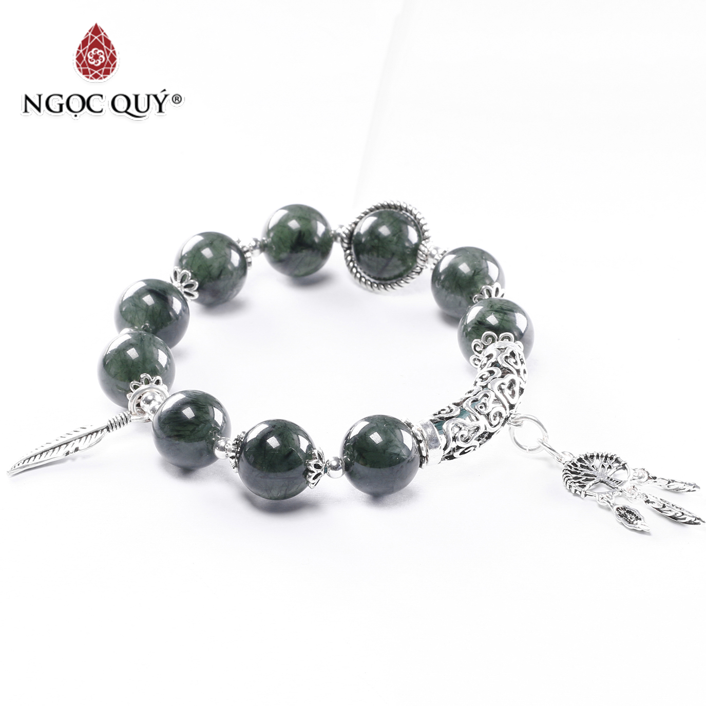 Vòng tay đá thạch anh tóc xanh phối dream catcher size hạt 11mm mệnh hỏa, mộc - Ngọc Quý Gemstones