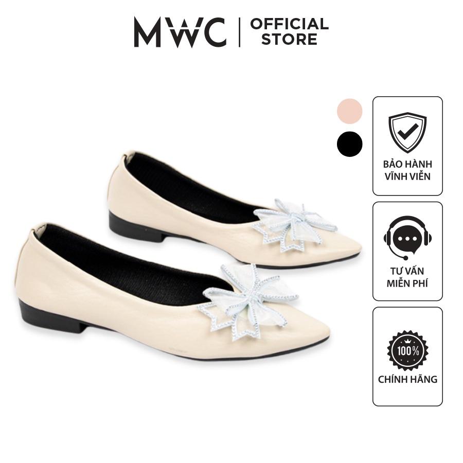 Giày MWC 2230 - Giày Búp Bê Đế Bệt Đính Nơ Mũi Nhọn Nữ Tính