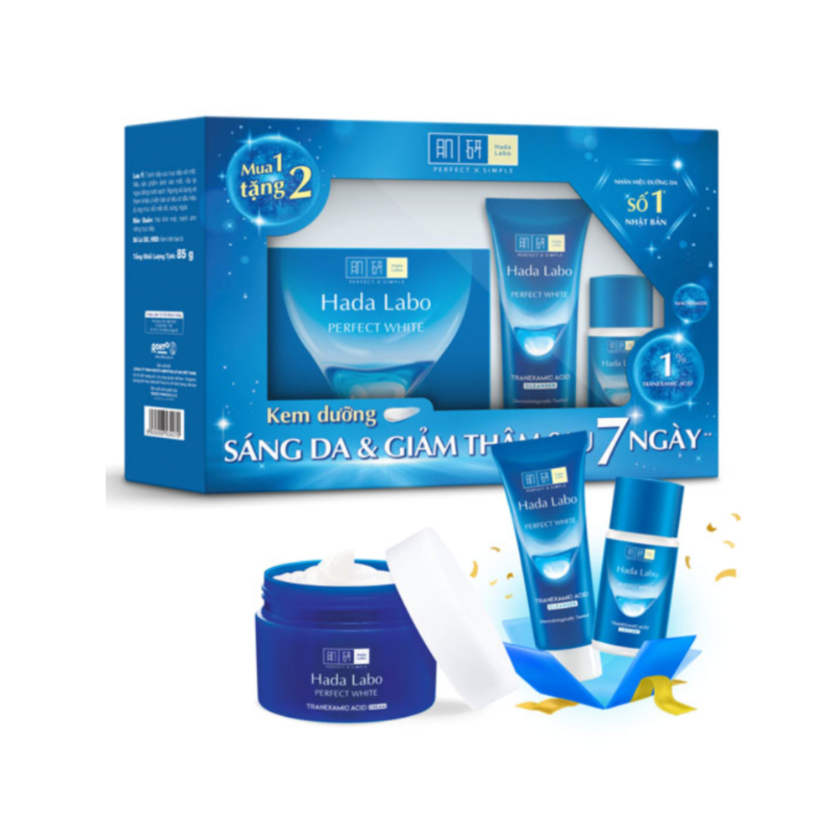 Hộp Quà Kem Dưỡng Trắng Hada Labo Perfect White Tranexamic Acid 1% Cream Giftbox