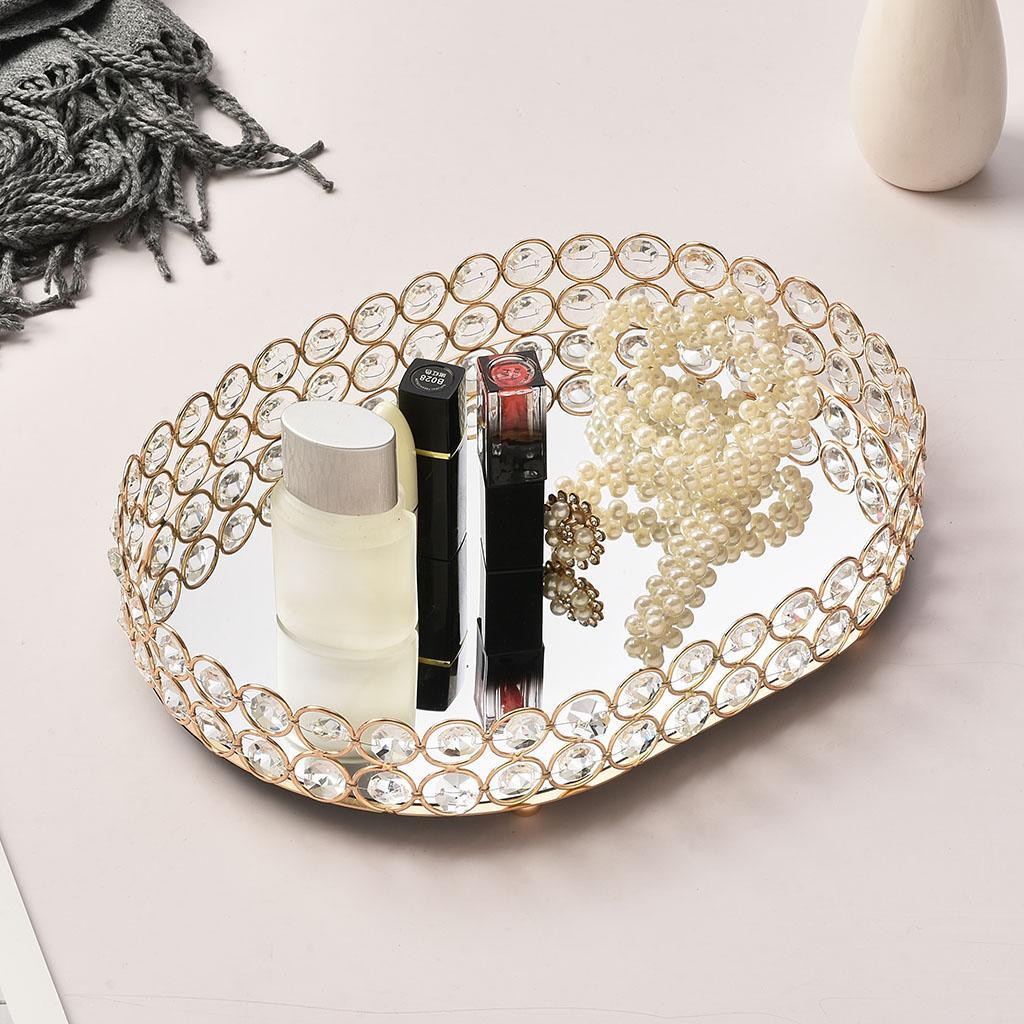 2X Gold Mirrored Crystal Vanity Makeup Tray Cosmetic Perfume Bottle Tray S