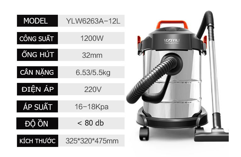 Máy hút bụi công nghiệp cỡ nhỏ Yili 12 Lít -Hàng chính hãng