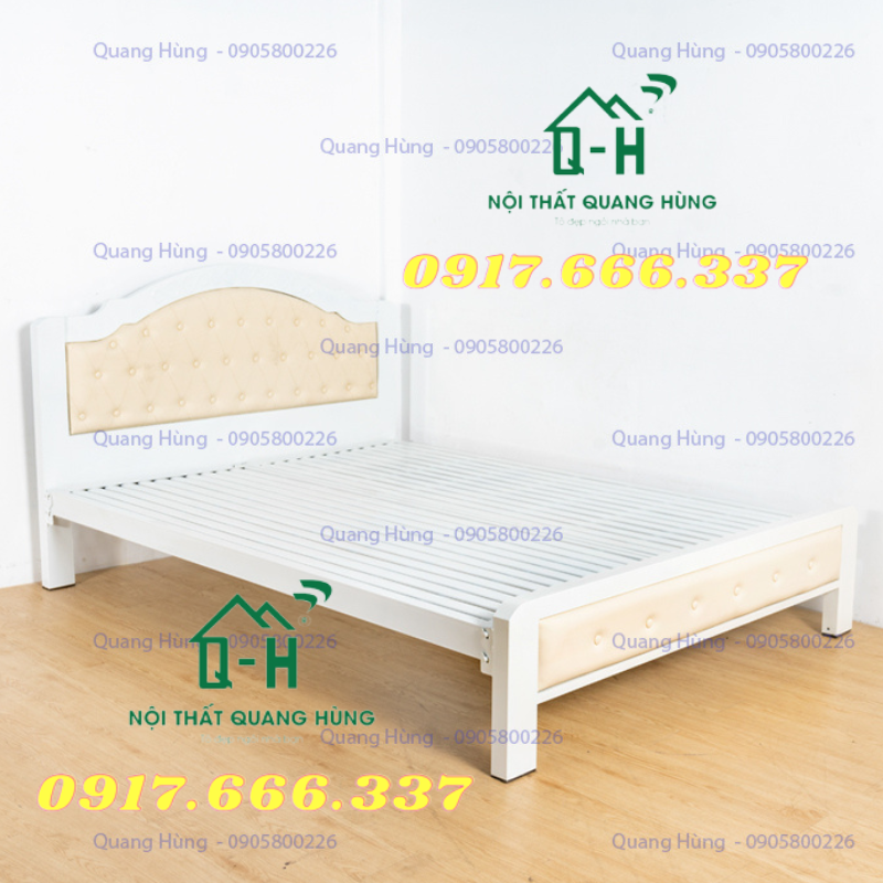 Giường sắt ngủ cao cấp có nệm bọc  1m4 - Sắt hộp 5x10 độ bền cao