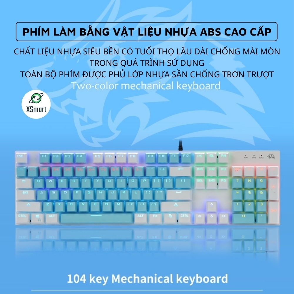 Bàn Phím Cơ Gaming Cao Cấp XSmart K1 Có 20 Chế Độ Nháy LED RGB Cực Đẹp, 104 Phím Full Size Sử Dụng Trục Cơ Red Switch Gõ Siêu Êm Bản Nâng Cấp Mới Nhất Tương Thích Với Các Dòng Máy Tính, Laptop, PC - Hàng Chính Hãng