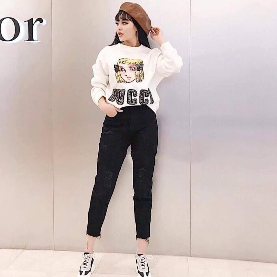 Quần jean baggy nữ rách ( màu đen - trắng