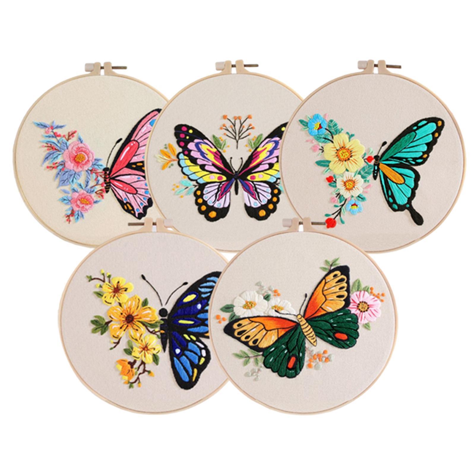 Embroidery Starter Kit Butterfly Flower Pattern with Embroidery ...