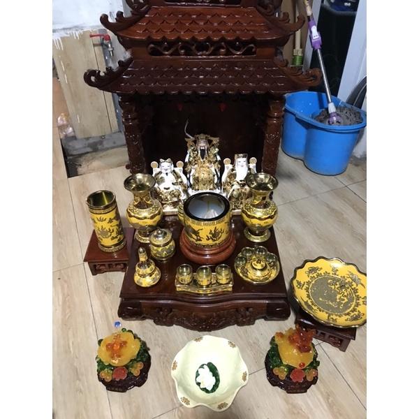 Bàn thờ ông địa cao cấp gỗ gụ gỗ hương size 48, full đủ bộ đồ sứ