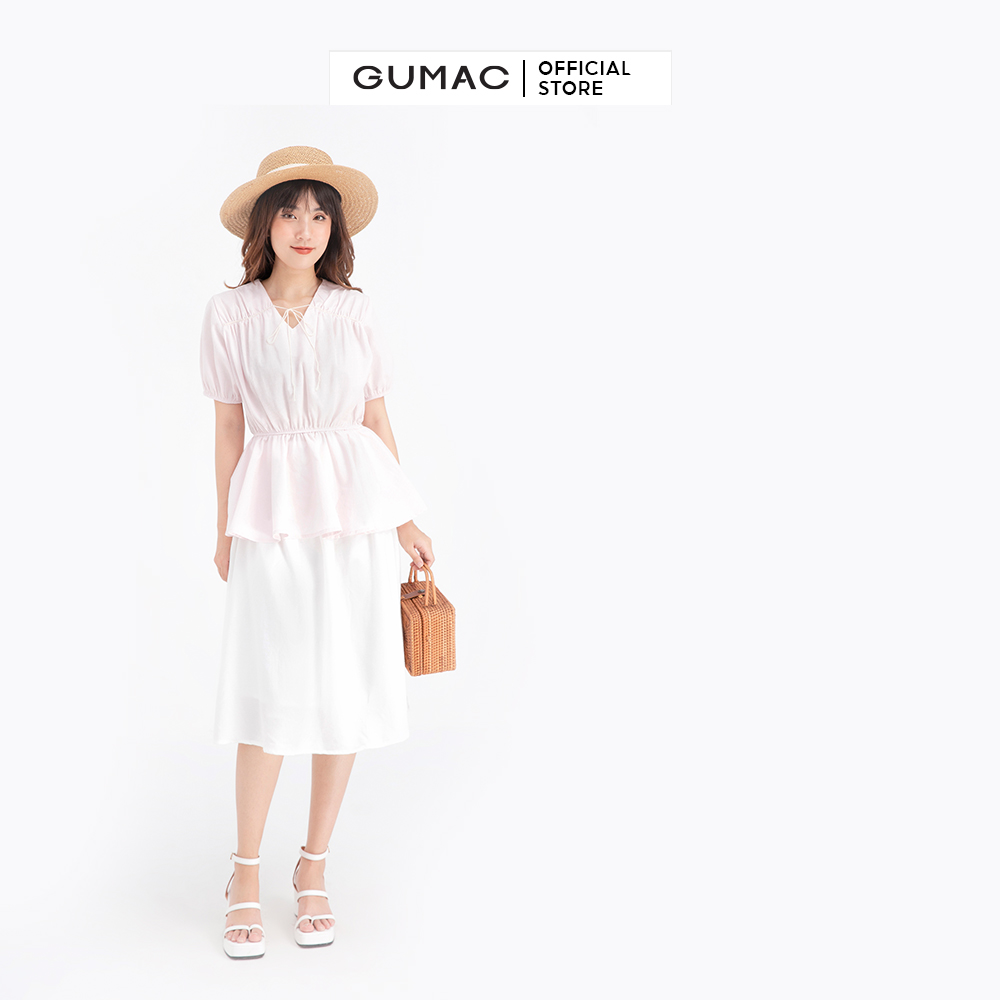 Áo sơ mi nữ cổ V eo chun GUMAC AB678