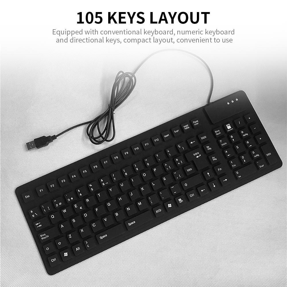 Bàn phím silicon có dây USB có thể gập lại chống bụi chống thấm nước