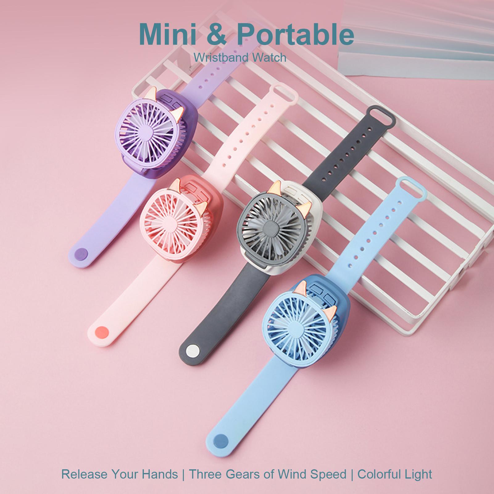 Đồng hồ quạt mini cầm tay tích hợp đèn LED dành cho trẻ em, sạc USB