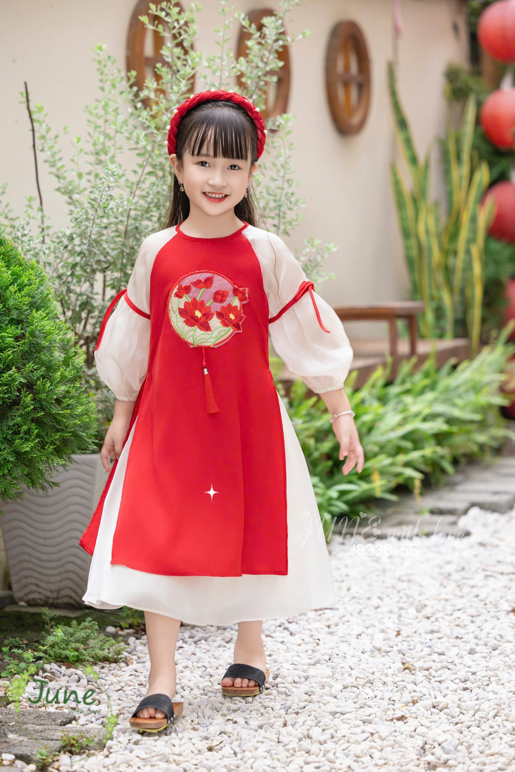 Bộ áo dài tết cho bé gái mẫu hoa sen xinh xắn diện lễ tết noel giáng sinh năm mới  từ 10-40kg hàng thiết kế cao cấp