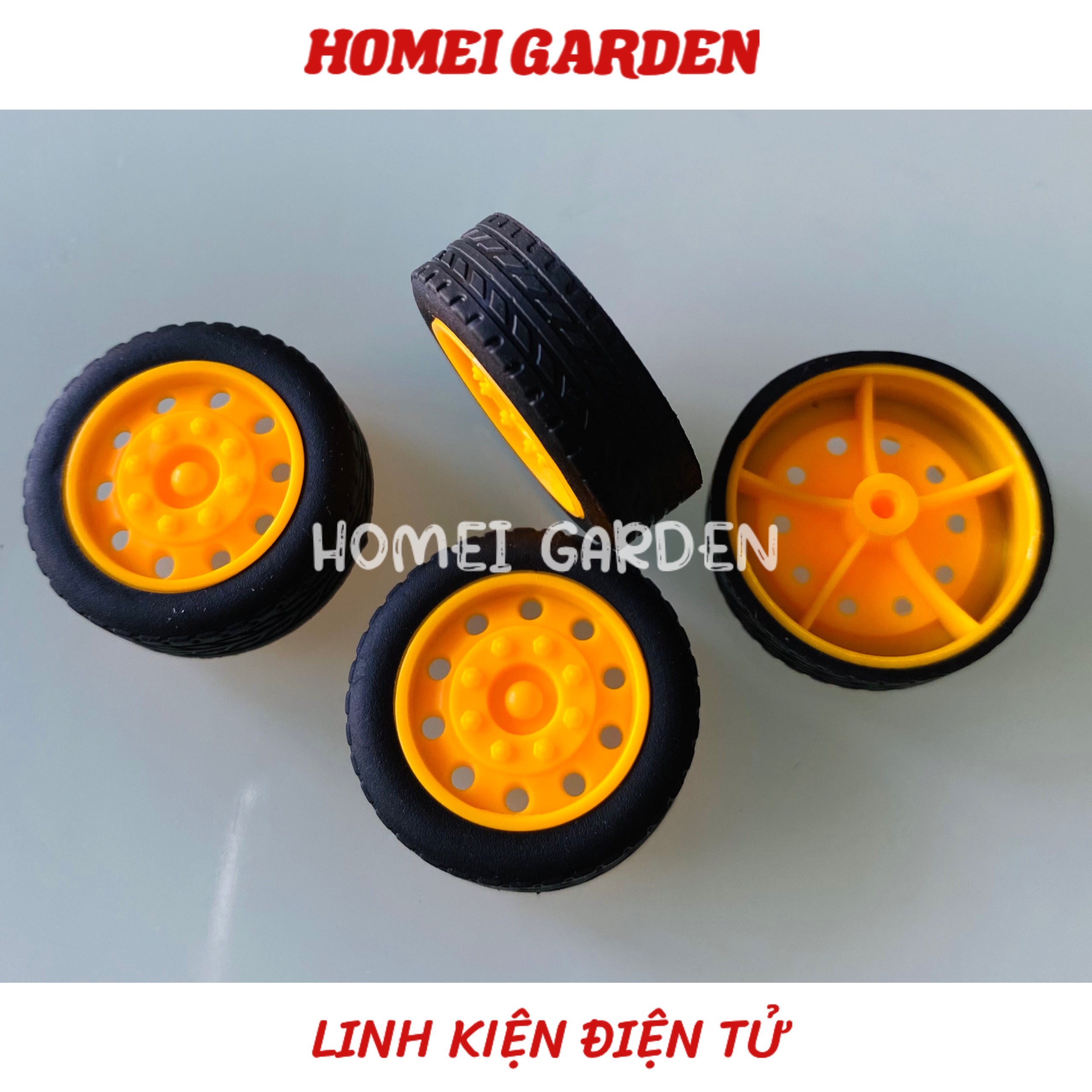 Bánh xe mini vỏ cao su 27mm trục 2mm làm xe mô hình DIY đồ chơi - HM0051