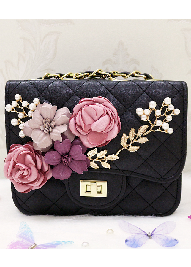 Túi da đính hoa vải BERI