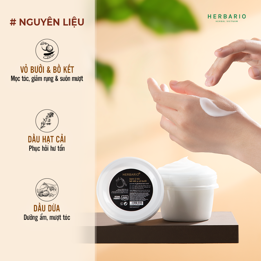 Kem ủ tóc bồ kết & vỏ bưởi herbario 200ml cấp ẩm, giúp tóc chắc khỏe