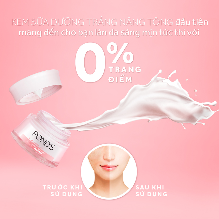 Kem Sữa Dưỡng Da 50G Pond'S Instabright Tone Up Milk Cream Chiết Xuất Protein Từ Sữa Nâng Tone Sáng Hồng Thay Thế Makeup